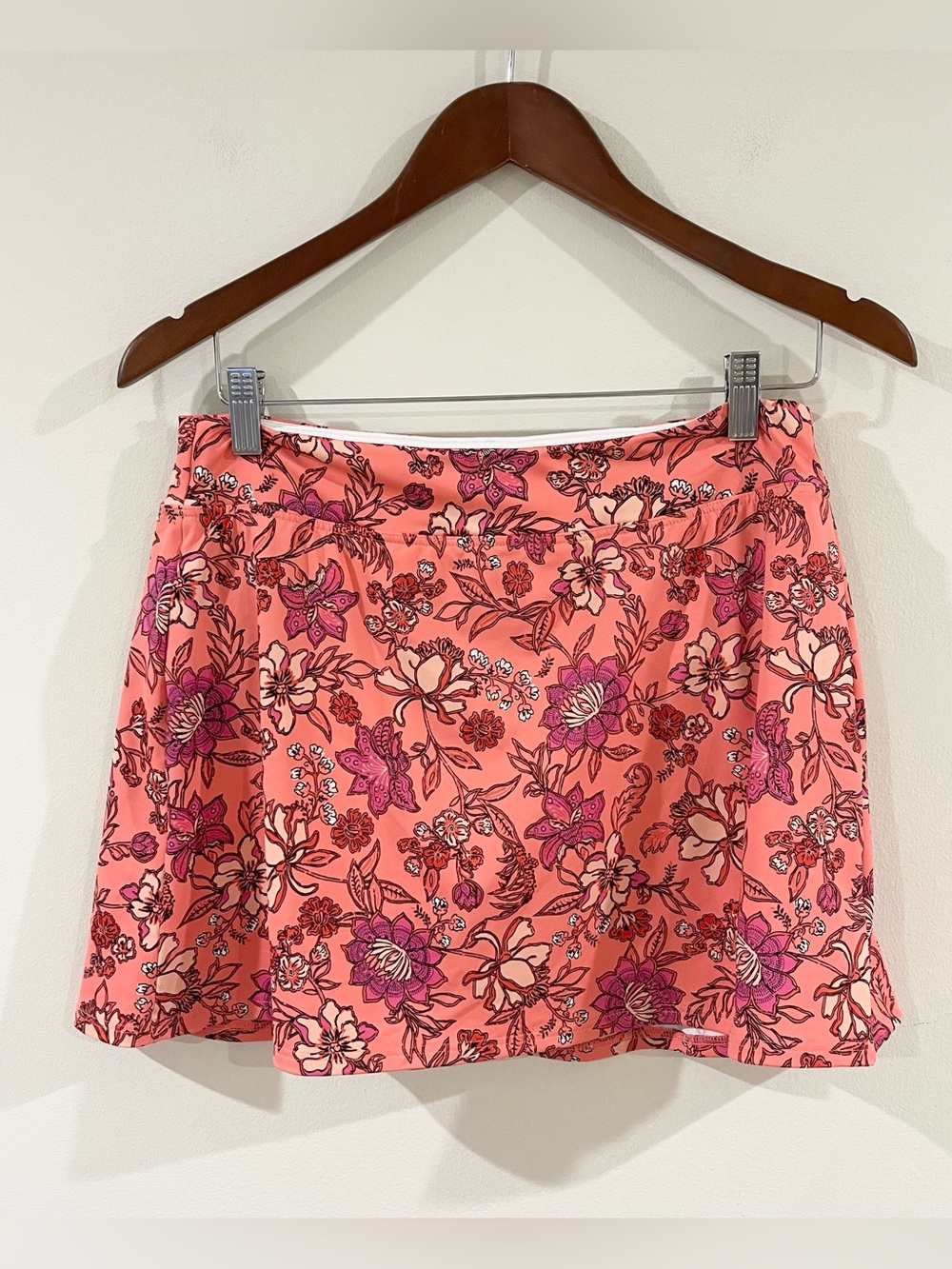 Lands' End Coral Floral Mini Swim Skirt High Waisted size 8